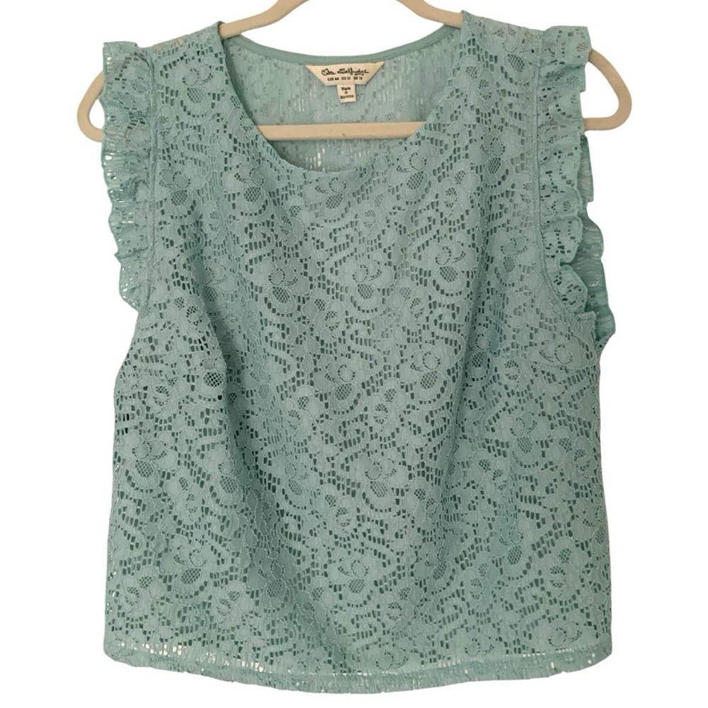 Miss Selfridge Size 12 Light Turquoise Ruffle Sleeveless Cropped Top